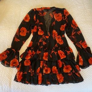 Forever 21 Red and Black Floral Ruffle Dress